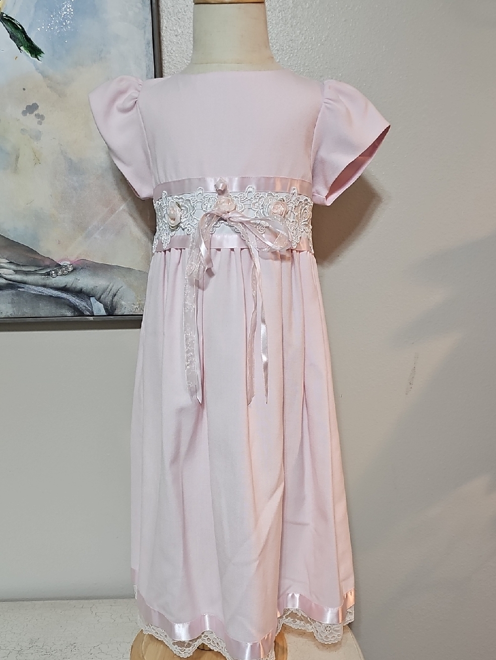 🎀 Rare Editions Pink Cap Sleeve Lace Waist Dress Size 5